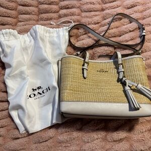 COACH Mollie Tote 25 in Straw with Leather Trim